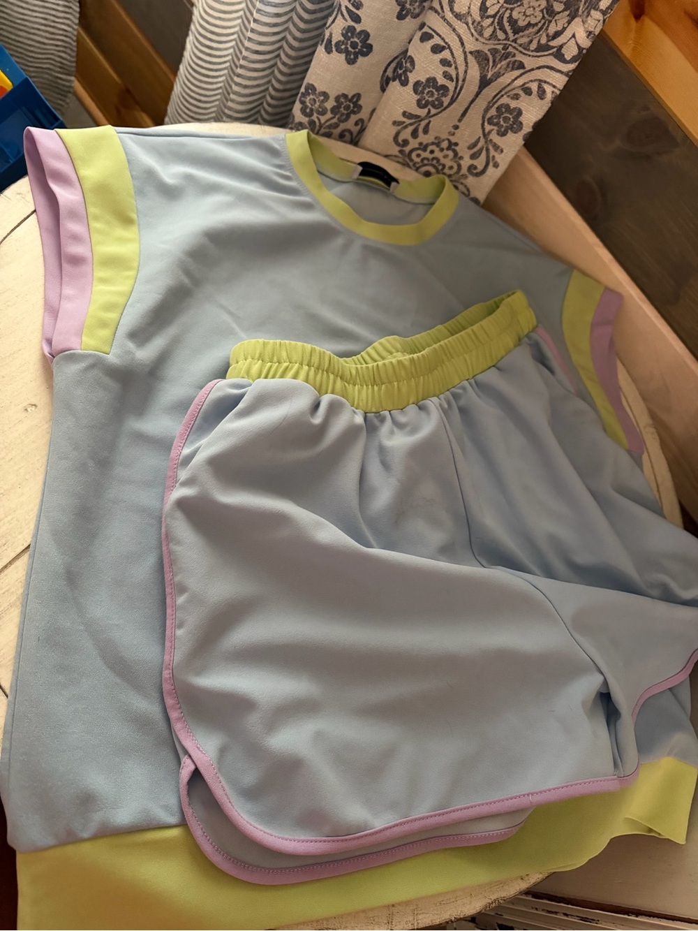 Boutique 9 Pastel Blue Lounge Set with Lime Trim & Lavender Piping